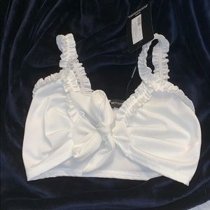 White Ribbed Ruffle Bralet or Bralette